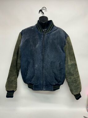 Vintage Varsity Navy leather  Jacket men’s medium colored leather 1990s Y2K
